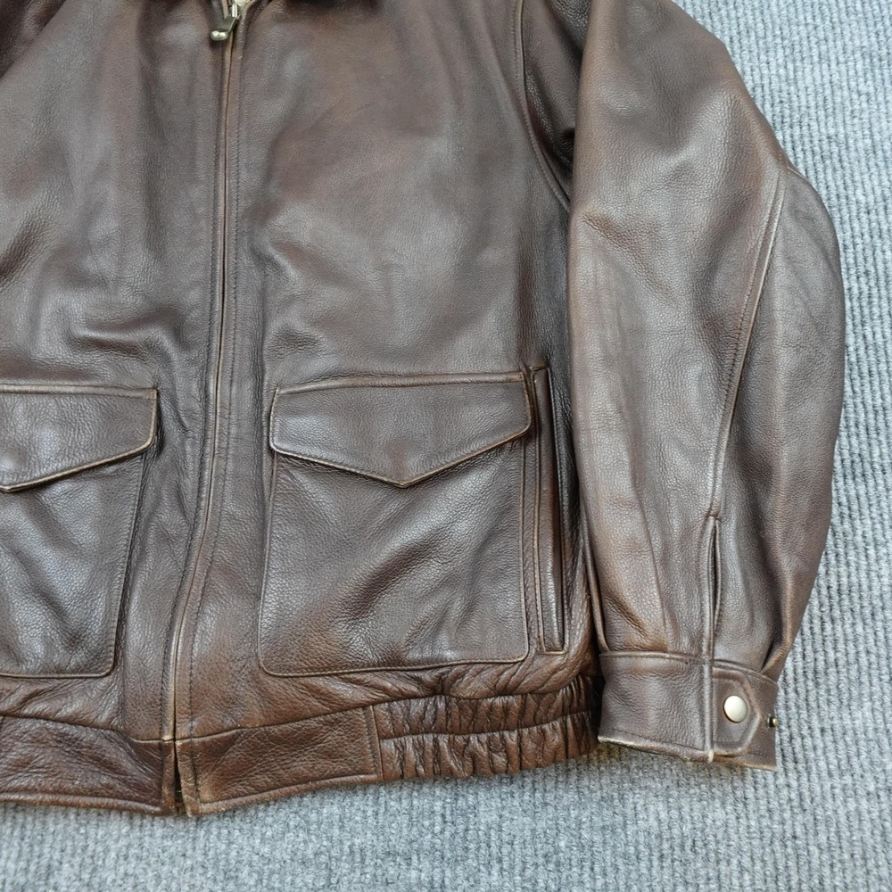 Sonoma Jacket Mens Large Brown Leather Bomber Full Zip USA Flag Lined Aviator - Picture 2 of 13
